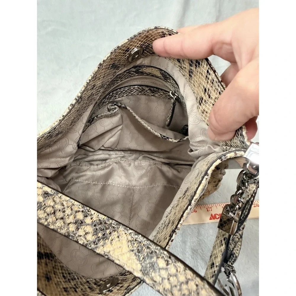 Michael Kors Snake Embossed Hobo Shoulder Bag Crossbody Strap Silver Brown Black